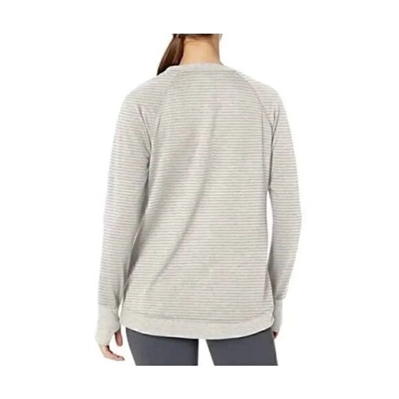 Danskin Womens Criss Cross Pull On Tunic Shirt Sweater Cream Heather/ Gray Strip - Picture 2 of 7